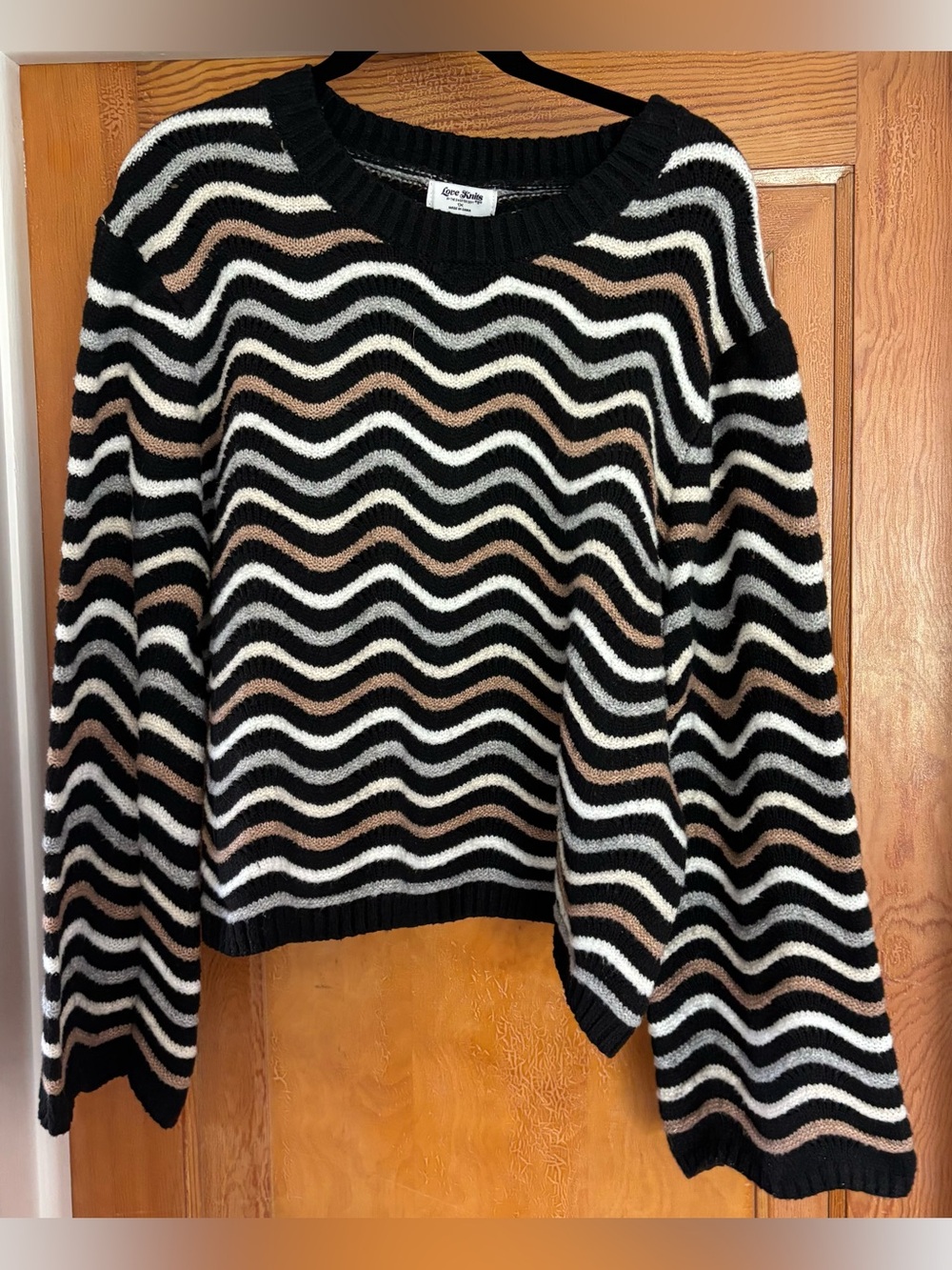 Wave Stripe Crewneck Sweater - Black, White & Brown
